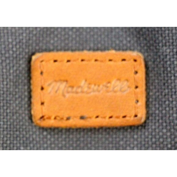 LARGE Madewell DARK BLUE COTTON BROWN LEATHER HANDLES SHOULDER BAG TOTE HANDBAG - Picture 8 of 12